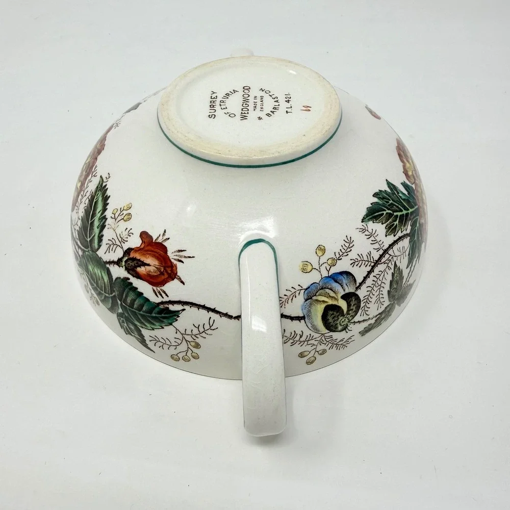Wedgwood Surrey of Etruria Barlaston Double Handled Soup Bowl Floral Creamware